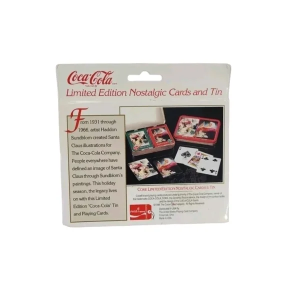 Coca-Cola Christmas Santa Nostalgic Playing Cards W/Tin 1996 Limited Edition New - Picture 2 of 10